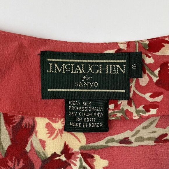 Vintage J McLaughlin Button Front Blouse Silk Floral Print Pink Size 8 - Picture 7 of 9